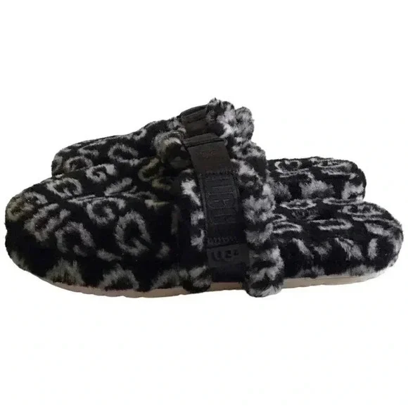 UGG 1118150 Men 12 Soft Fluff It Pop Slides Slip On Casual Slippers Black NEW